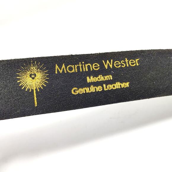 Martine Wester Belt Medium 38 Black Jeweled Rhinestone Leather Solid